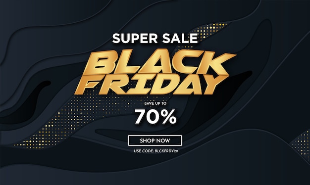 Free Vector modern black friday golden super sale with abstract 3d black decoration