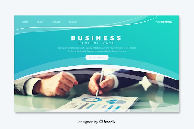 Free vector modern business landing page with photo