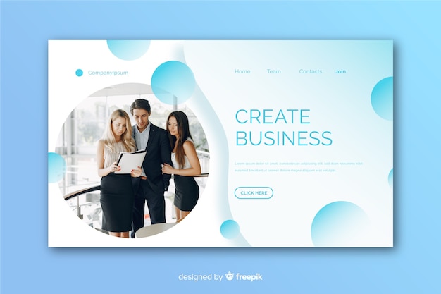 Free vector modern business landing page with photo