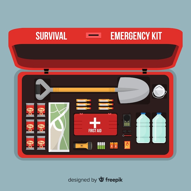 Free vector modern emergency survival kit in flat design