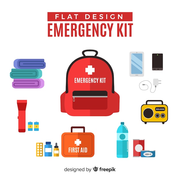 Free vector modern emergency survival kit in flat style