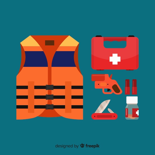 Free vector modern emergency survival kit in flat style