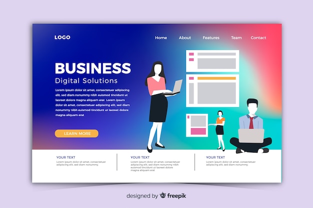 Free vector modern gradient landing page with illustrations template