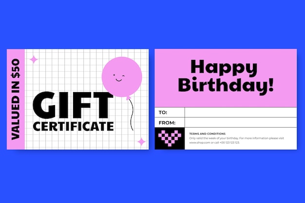 Modern grid happy b-day party gift certificate