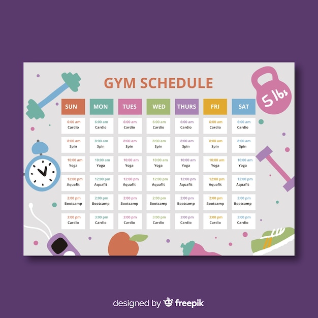 Free Vector modern gym schedule template with flat design