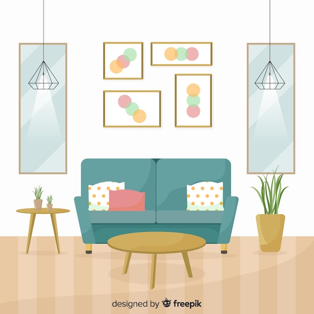 Free Vector modern home interior decoration with flat design