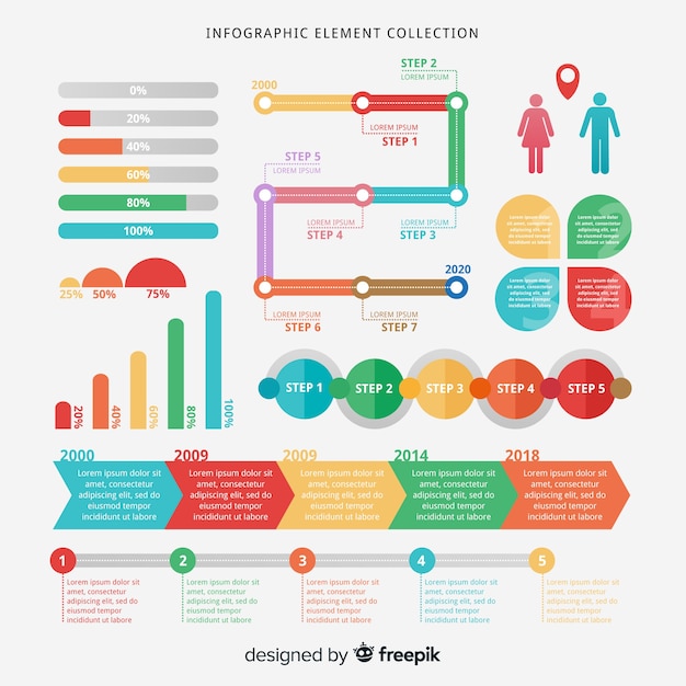 Free Vector modern infographic element collection with flat design