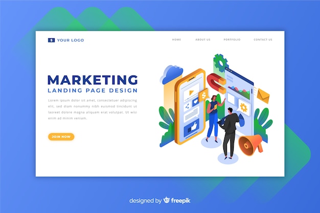 Free Vector modern isometric marketing landing page