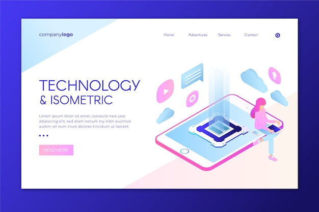 Free vector modern landing page with isometric tablet