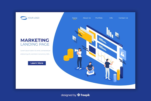 Free vector modern landing page with marketing concept