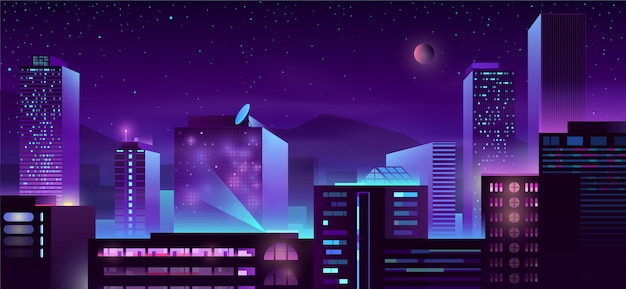 Free Vector modern metropolis night buildings cartoon