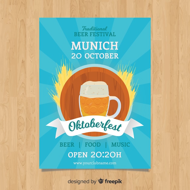 Free Vector modern oktoberfest flyer template with flat design