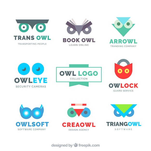 Free Vector modern owl logo collection of nine