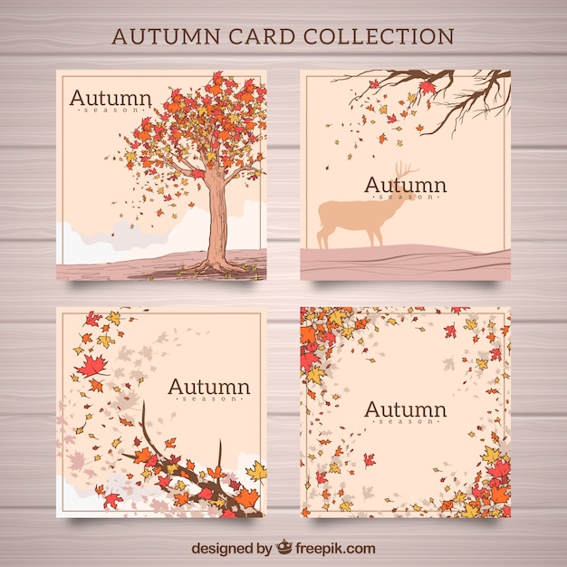 Modern set of hand drawn autumn cards