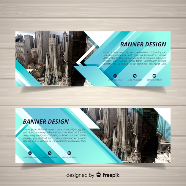 Free vector modern skyline banners with photo