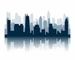 Free vector modern skyline building background design with reflection effect