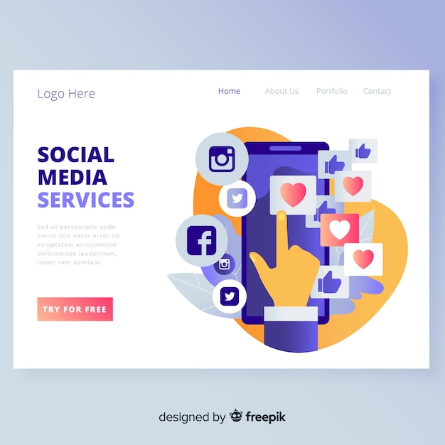 Free Vector modern social media landing page