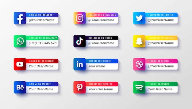 Free Vector modern social media lower third icons collection template