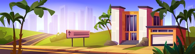 Free Vector modern suburban mansion against cityscape