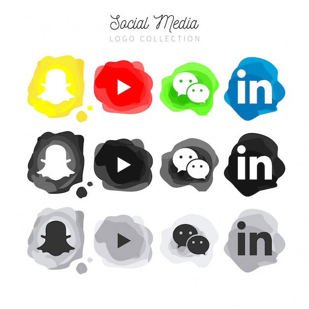 Free Vector modern watercolor social media logo collection