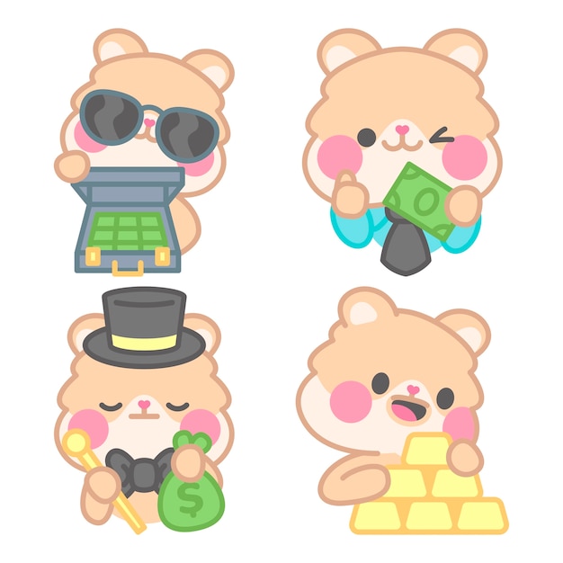 Free Vector money stickers collection with kimchi the hamster