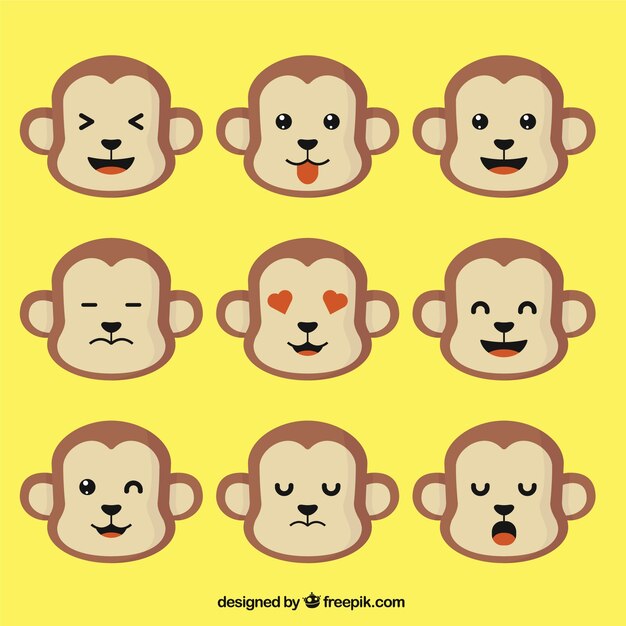 Monkey emoticons in flat design