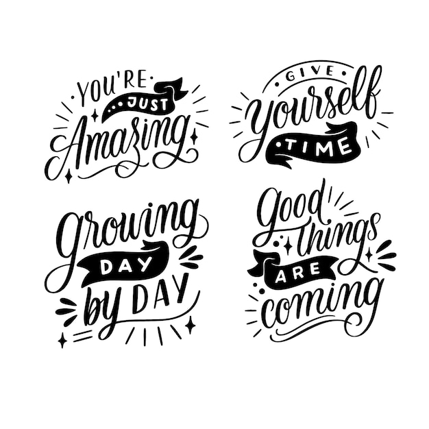 Free Vector monochrome lettering motivational quotes stickers collection