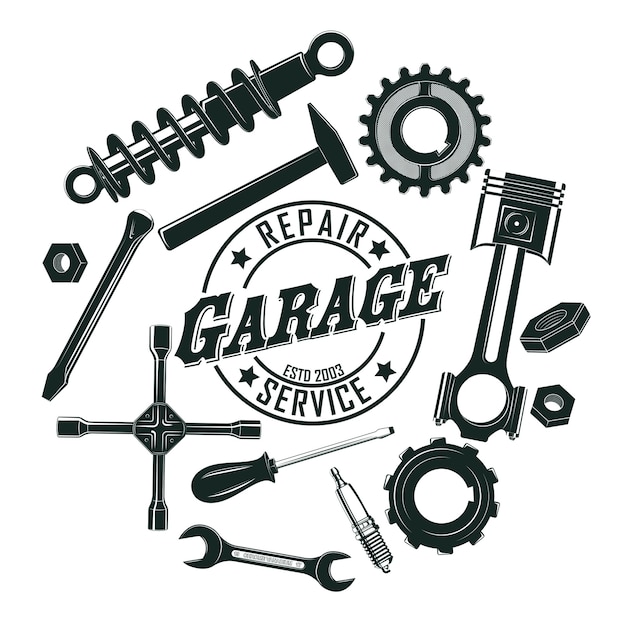 Free Vector monochrome vintage garage tools round concept