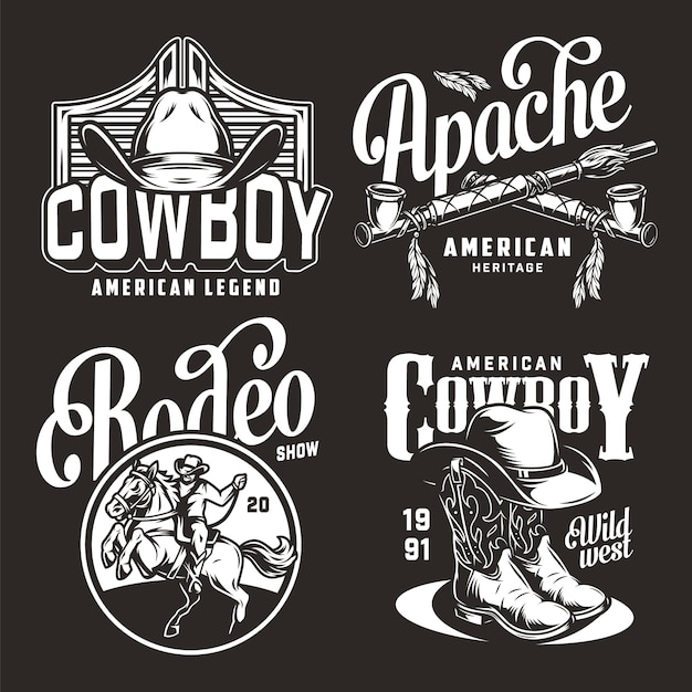 Free Vector monochrome vintage wild west badges