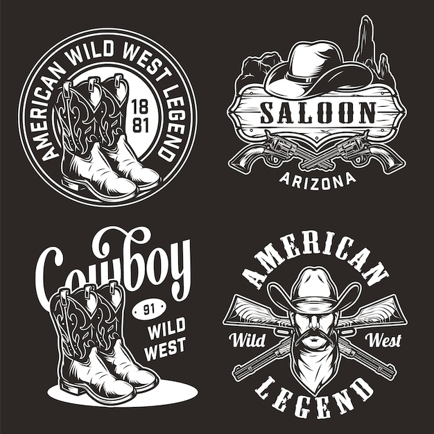 Free Vector monochrome vintage wild west labels