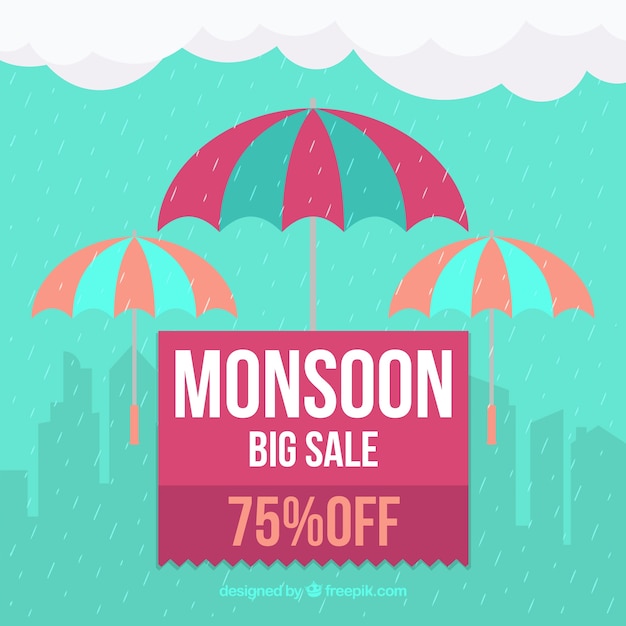 Free Vector monsoon sale background with umbrella