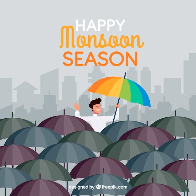 Free vector monsoon season background with umbrellas