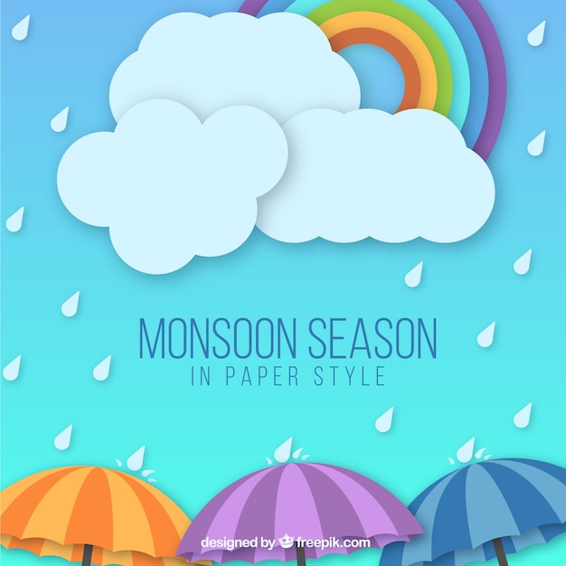 Free Vector monsoon season background with umbrellas