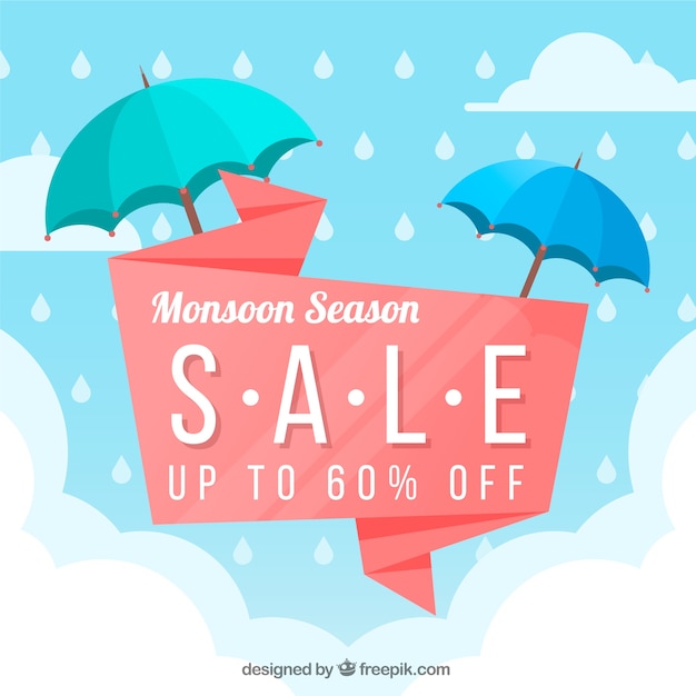 Free vector monsoon season sale background with umbrellas