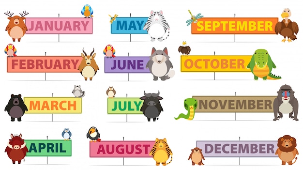 Free Vector months of a year banner