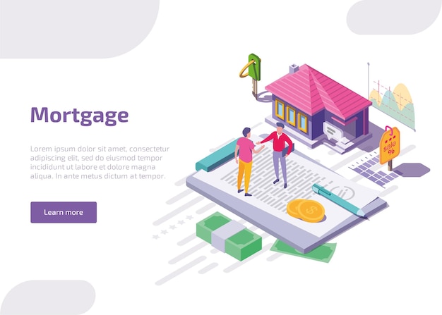 Free Vector mortgage isometric web banner.