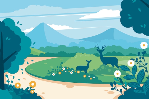 Free Vector mother and child deer in the nature landscape