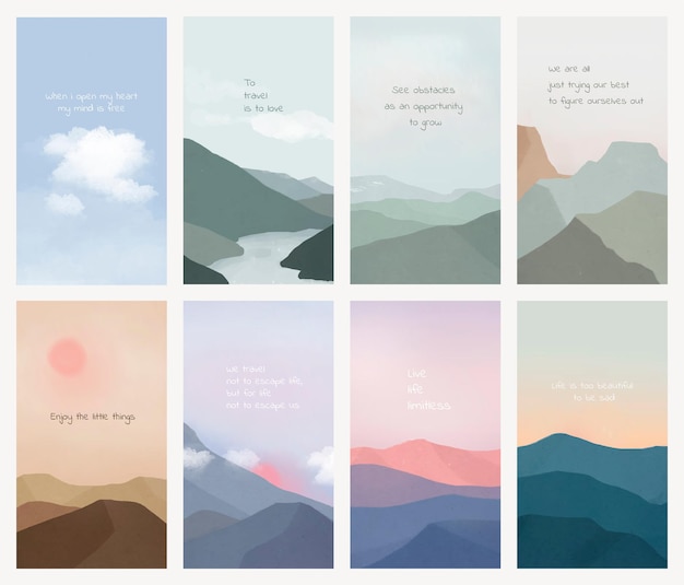 Free Vector motivational quote story template vector on landscape background set