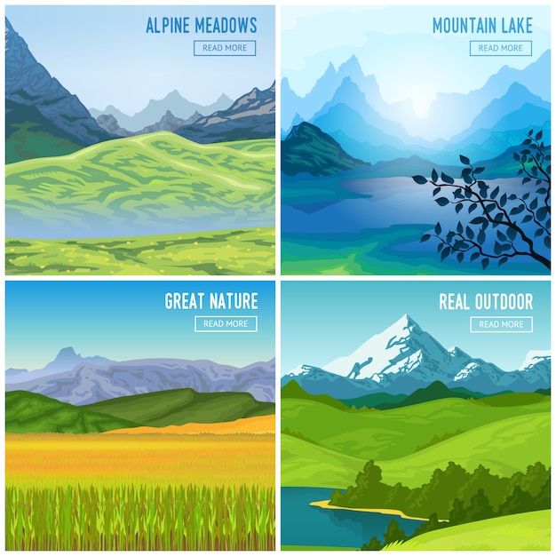 Free Vector mountain landscape compositions set