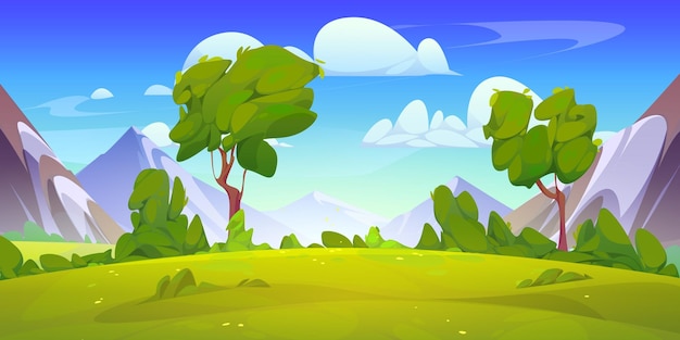 Free vector mountain valley landscape with green meadow