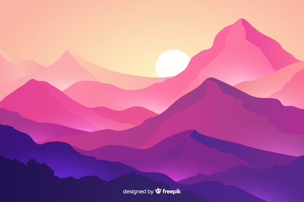 Free Vector mountains landscape with mountains and sunset