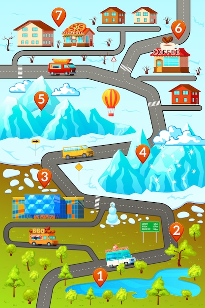 Free Vector mountains road map poster