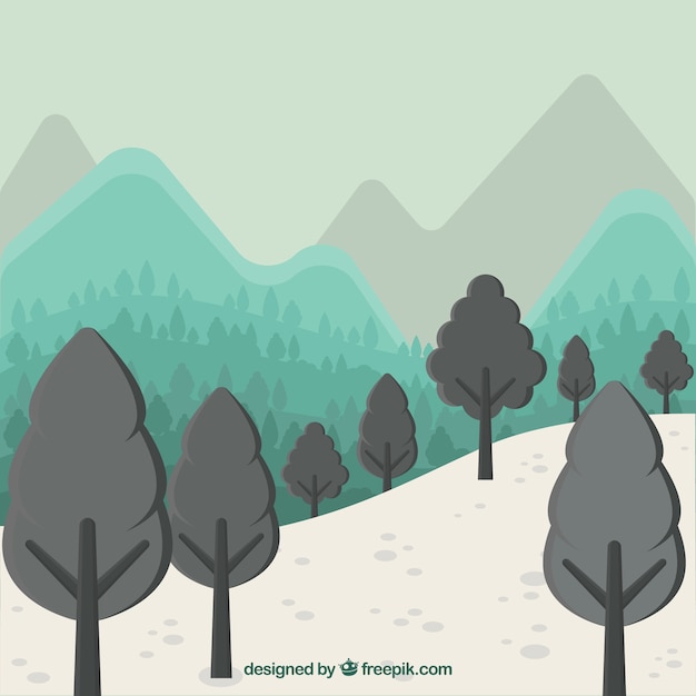 Free vector mountains and trees background