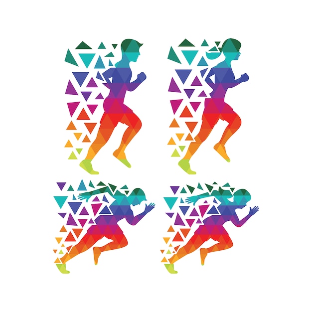 Free vector multicolor running silhouette collection