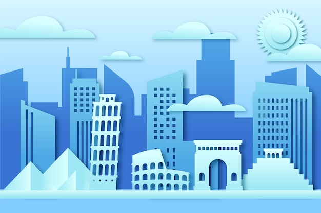 Free vector multicolored landmarks skyline in paper style