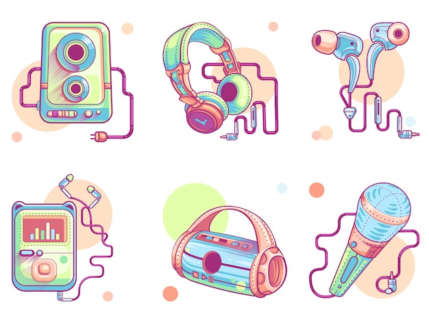 Free Vector music or audio line art icons