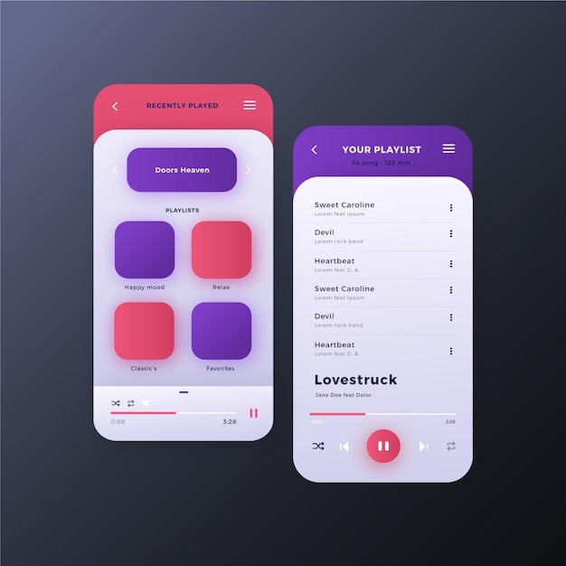 Free Vector music player app interface template pack