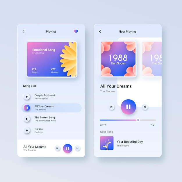 Free vector music player app interface template set