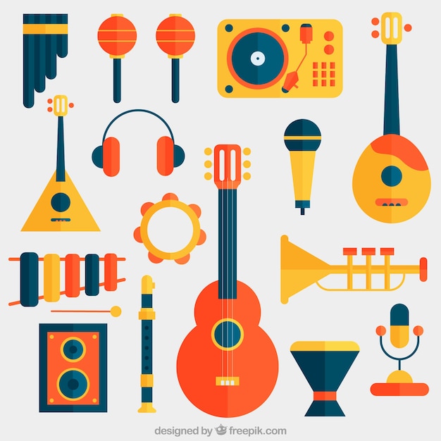 Musical instruments set in flat design