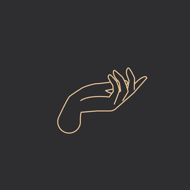 Free vector mystic palm hand  golden linear drawing on black